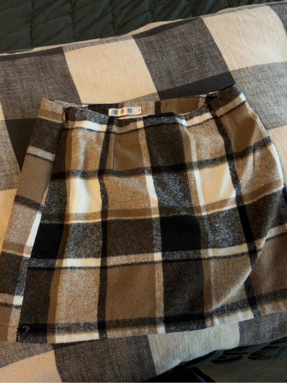 Checked Mini Skirt in Tan, Black & Cream